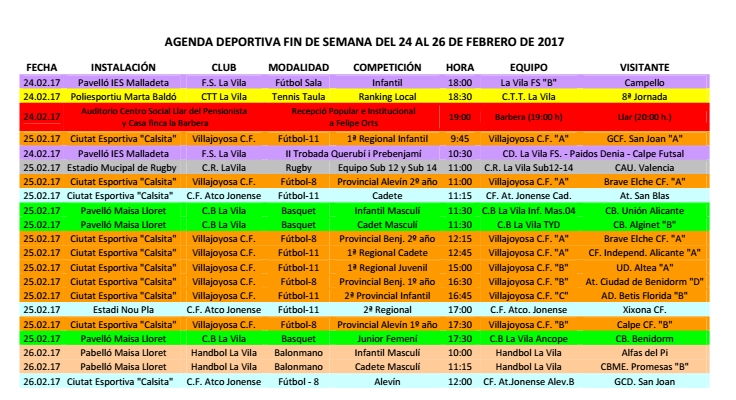 LA VILA- AGENDA&nbsp;DEPORTIVA