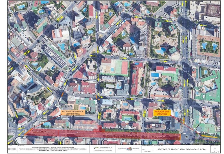 Benidorm cierra dos días al tráfico el tramo en obras de Mediterráneo para asfaltar la avenida, que quedará de plataforma&nbsp;única