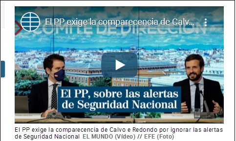 El PP exige la comparecencia de Carmen Calvo e Iván Redondo por ignorar las alertas de Seguridad&nbsp;Nacional